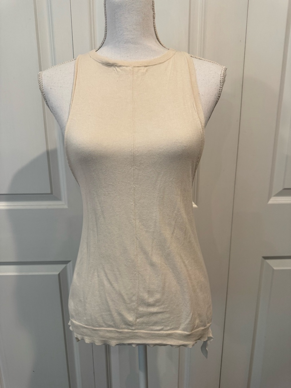 INHABIT Silk Cotton Knit Halter Top L Ivory Cream Twisted Open Back Sleeveless